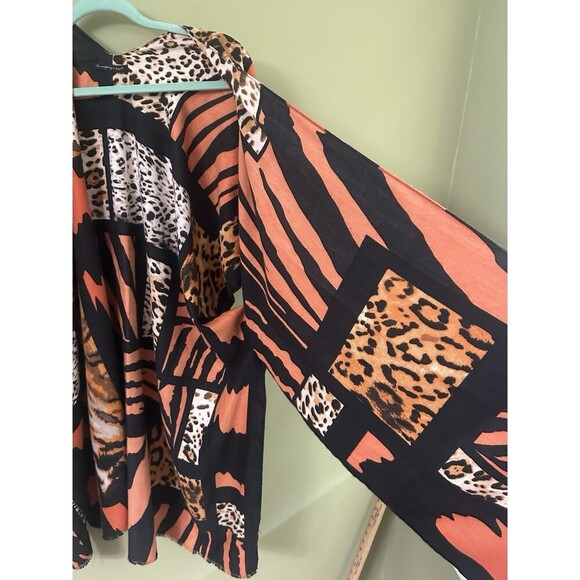 Anthropologie Do Everything In Love Kimono Duster Red Orange Chevron Fringe Open - Picture 5 of 10